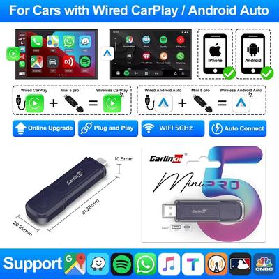 CarlinKit Wireless CarPlay Android Auto Adapter, Wireless Car Adapter For Mazda, Toyota, Peugeot, Volvo, Kia carkinkit Mini 5 Pro