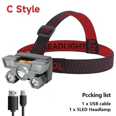 Strong LED Headlamp Flashlight, Rechargeable Built In Battery, 5 LED Light For Camping, Adventure & Fishing type C1