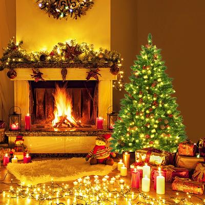 4.5 Feet Pre Lit Hinged Christmas Tree With 300 LED Lights, Green Artificial Holiday Tree With Metal Stand, Realistic 4.5 Feet Pre Lit Hinged Christmas Tree With 300 LED Lights, Green Artificial Holiday Tree With Metal Stand, Realistic
