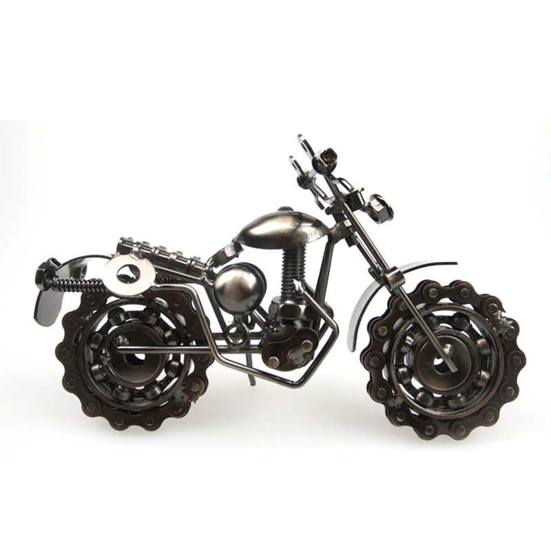 21cm Retro Bronze Motorcycle Model, Handmade Metal Vintage Home Decor, Iron Boy Gift & Kid Toy Figurine gray