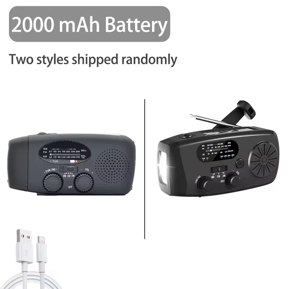 Solar Rechargeable Emergency Radio With LED Light And Hand Crank For Outdoor Adventures l0637 Black