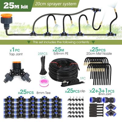 Flexible Garden Misting Cooling Kit With 8mm Hose For DIY Patio Watering And Fogging Irrigation 25 M Kit