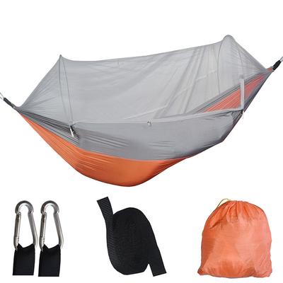 Outdoor Camping Hammock With Mosquito Net, Lightweight Hanging Hammocks In High Strength Parachute Fabric For Adventures orange Grey