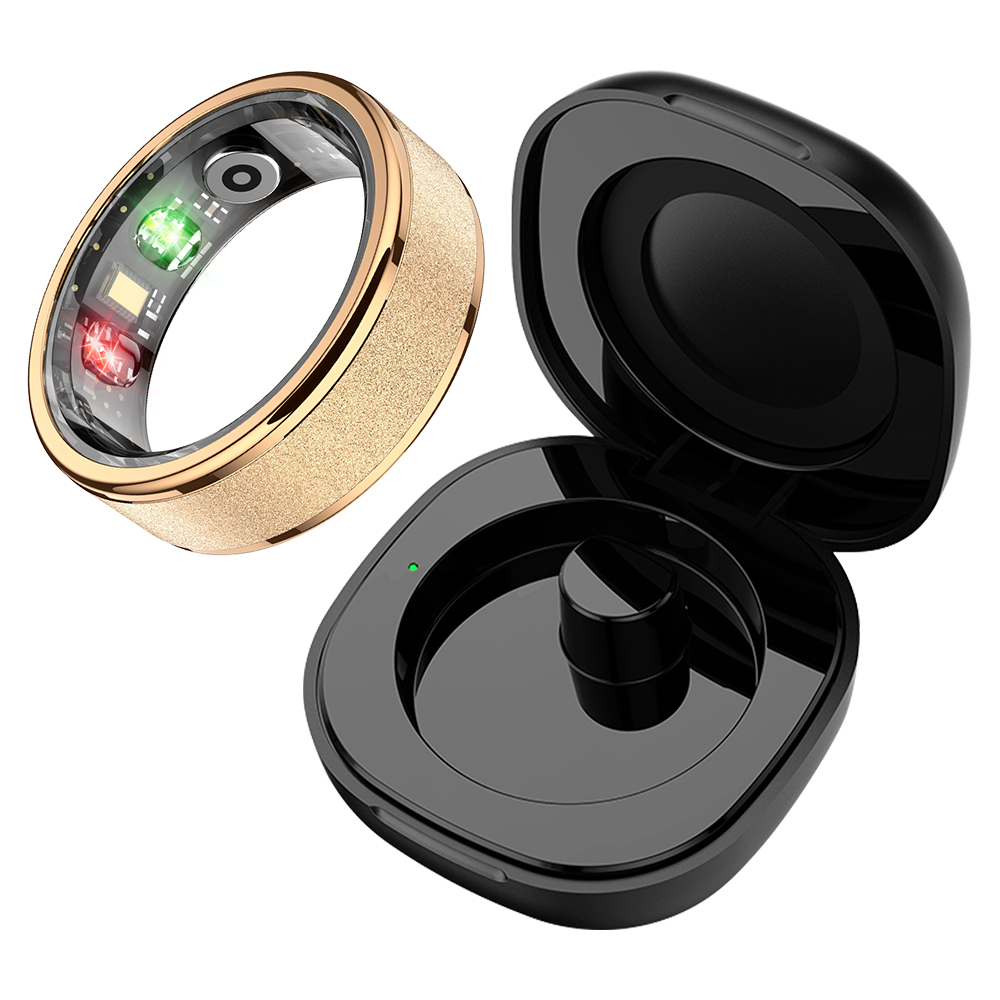 Fitness Smart Ring, Sleep Tracker, 5ATM Waterproof, Multi Sport Modes, Includes Charging Case (Unisex) gold 12
