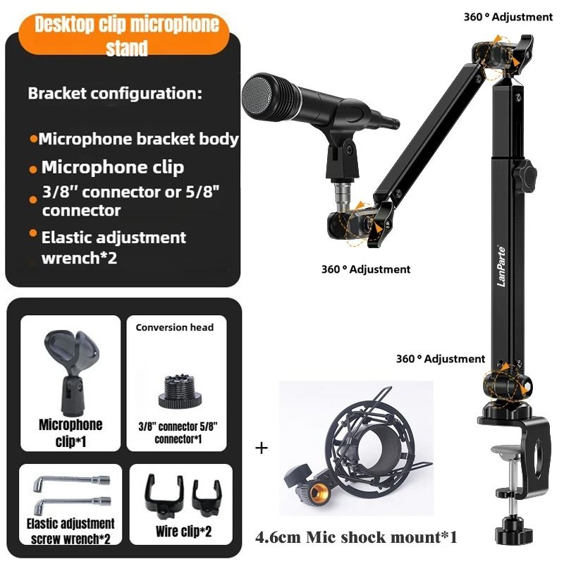 Adjustable Mic Boom Arm With Desk Mount And Detachable Riser For Streaming Recording Or Podcast Setup clip Type 2 Black