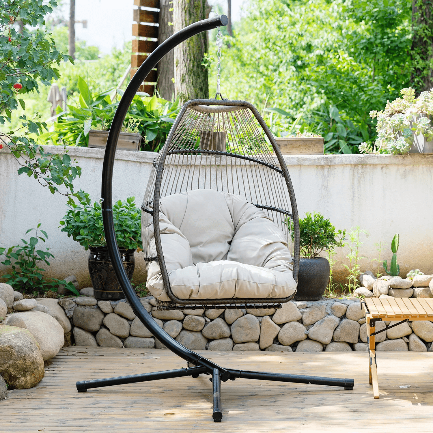 Premium Egg Hammock Basket Chair Hanging Swing Chair With UV Resistant Cushion And Stand, Indoor Outdoor Lounge Seating Premium Egg Hammock Basket Chair Hanging Swing Chair With UV Resistant Cushion And Stand, Indoor Outdoor Lounge Seating