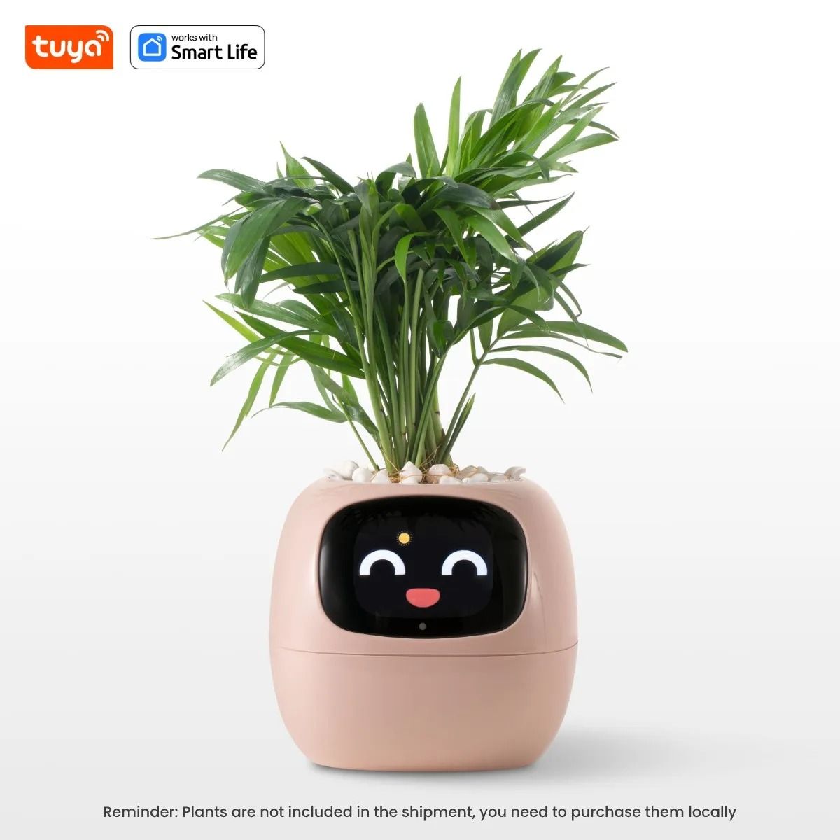 Smart Planter With AI Expressions And Sensors For Easy Plant Care pink