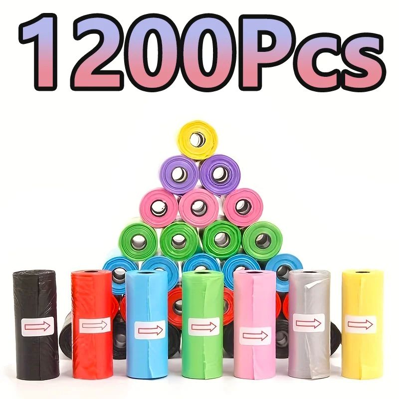 Leak Proof Dog Waste Bags With Cartoon Paw Print, Random Color Pet Poop Bags, Durable Pet Supplies For Cleaning blue 80 Rolls 1200 Bags