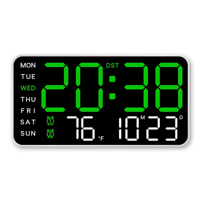 Large LED Digital Wall Clock With Remote Control And Dual Alarms white green