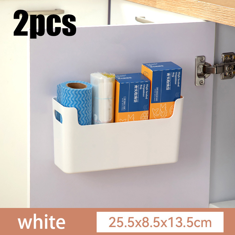 Non Perforated Clish Film Rack & Inside Cabinet Wall Shelf, Spice Rack & Dish Drying Rack For Kitchen white large 2pcs