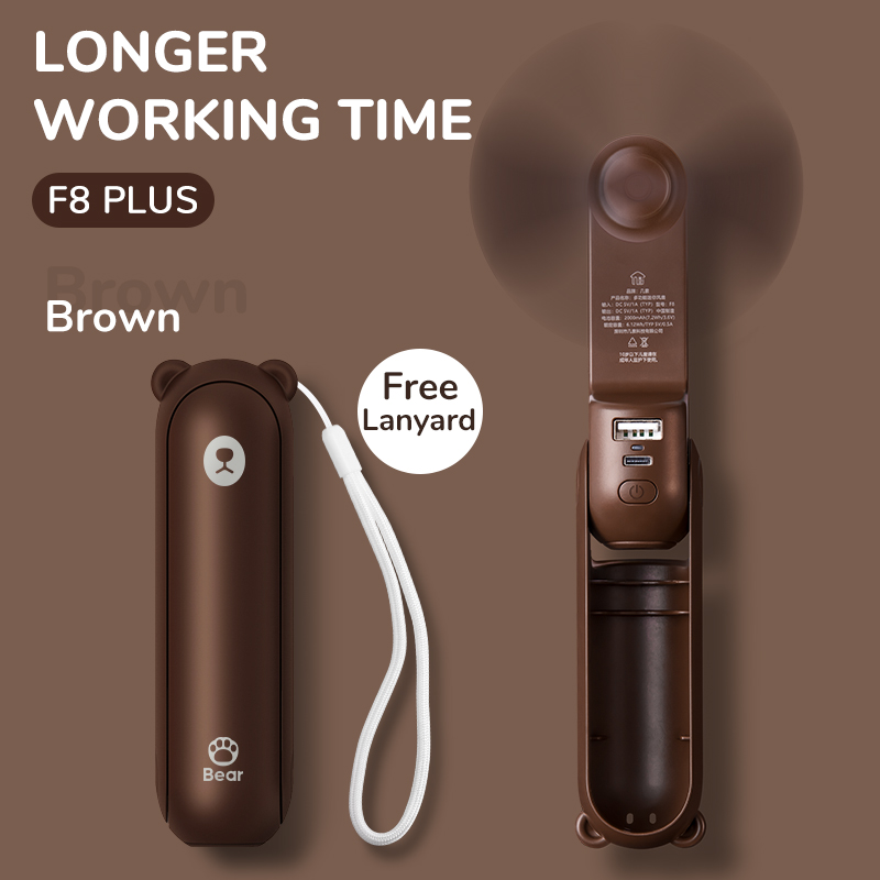 Portable Mini Handheld Fan USB Rechargeable, Fan With Power Bank & Flashlight, Compact Cooling For Travel & Camping 4500mah Brown F8x