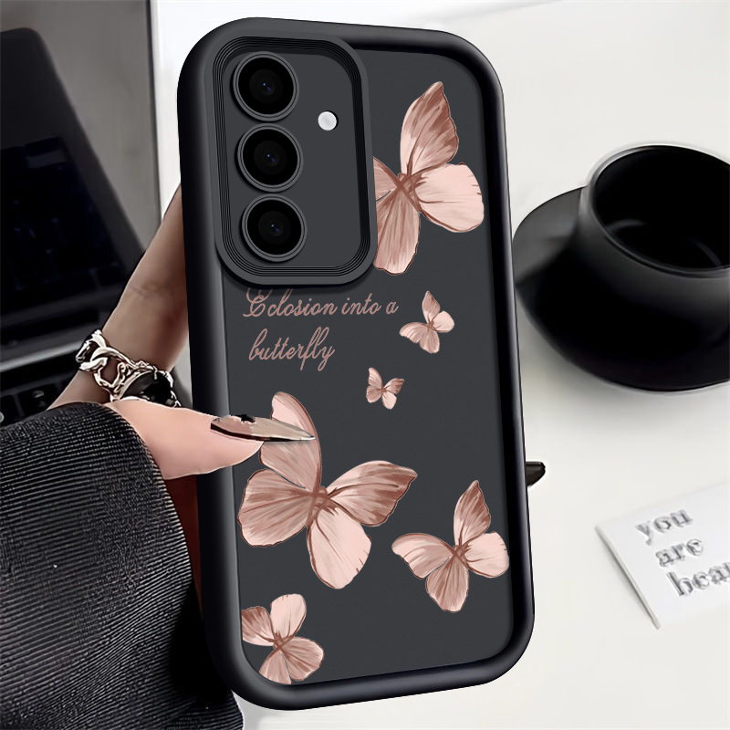 Trendy Gold Butterfly TPU Phone Case Stylish Protective Cover For Samsung Galaxy hot Pink for Samsung A35 5g