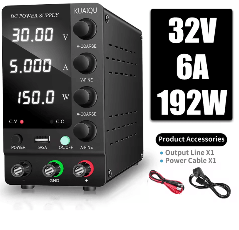 KUAIQU Adjustable DC Power Supply With USB Interface 30V 10A, 60V 5A, 120V 3A Lab Bench Supply black 120v3a ac 110v