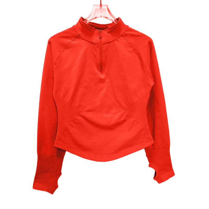 Women Half Zippy Yoga Sports Top, Seamless Tight Long Sleeve Fitness Jacket For Workout, Running, Pilates, Outdoor Gym christmas Red s