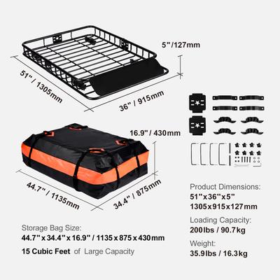 Heavy Duty Roof Rack Cargo Basket, Rooftop Cargo Carrier For SUV, Truck & Vehicle, Rust Resistant, Aerodynamic Design 51 Inches