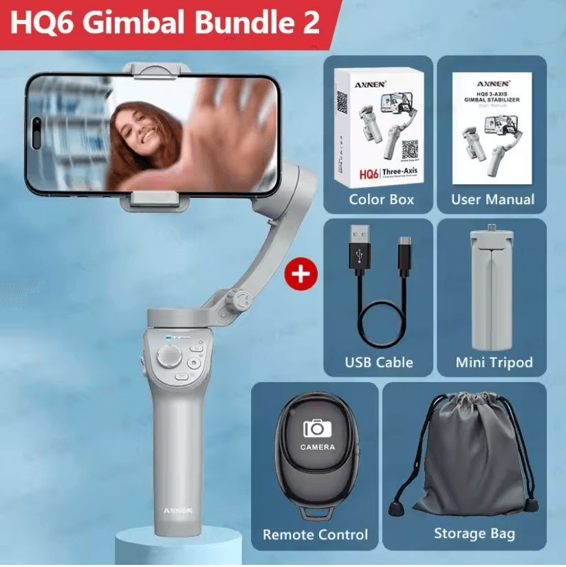 HQ6 3 Axis Smartphone Gimbal With Built In Fill Light And Face Tracking bundle 2