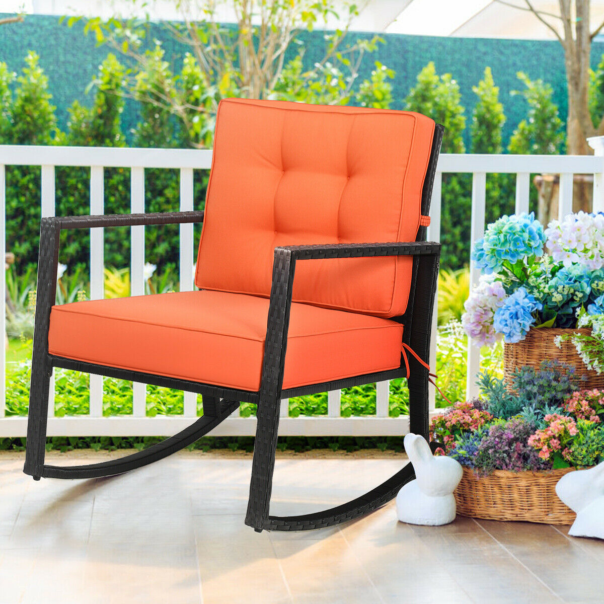 Outdoor Wicker Rocking Chair Glider With Cushions, Patio Rattan Rocker For Lawn, Porch & Backyard Outdoor Wicker Rocking Chair Glider With Cushions, Patio Rattan Rocker For Lawn, Porch & Backyard