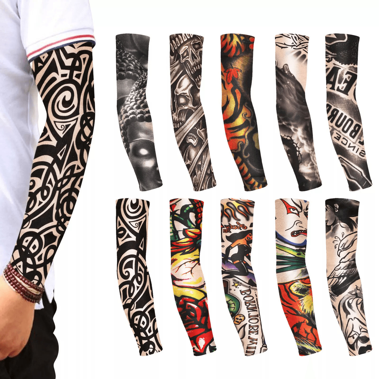 10 PCS Tattoo Cooling Arm Sleeves UV Sun Protection For Men & Women Sports Compression Sleeve For Basketball, Golf, Ru 10 PCS Tattoo Cooling Arm Sleeves UV Sun Protection For Men & Women Sports Compression Sleeve For Basketball, Golf, Ru