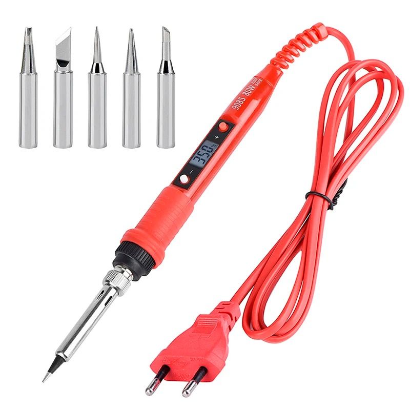 JCD Soldering Iron Kit Adjustable Temperature 220V 80W LCD Digital Display Welding Repair Tools With Solder Tin Iron Tip eu set 4