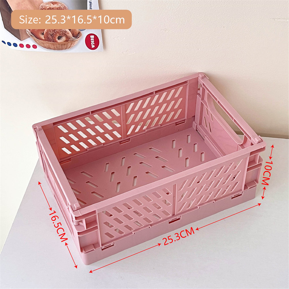 Plastic Foldable Storage Crate Folding Box Basket Stackable Cute Makeup Jewellery Toys Boxes For Storage Box Organizer Portable pink 25cm