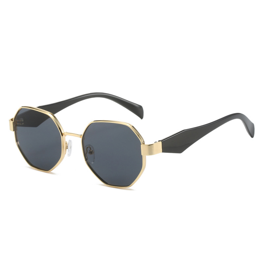 Retro Polygonal Sunglasses, Luxury Metal Frame Designer Shades For Women & Men gold Gray