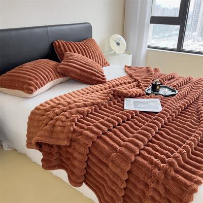 Soft Coral Fleece Multifunctional Blanket Solid Color Thickened Wide Striped Design For Bed, Cover, Or Nap Use brown 78.74 X 90.55