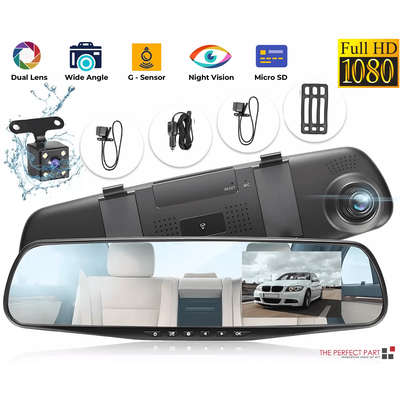 HD Rearview Mirror Car DVR Dual Dash Cam Camera, Front And Rear Video Recorder With Backup Cam & Parking Monitor HD Rearview Mirror Car DVR Dual Dash Cam Camera, Front And Rear Video Recorder With Backup Cam & Parking Monitor