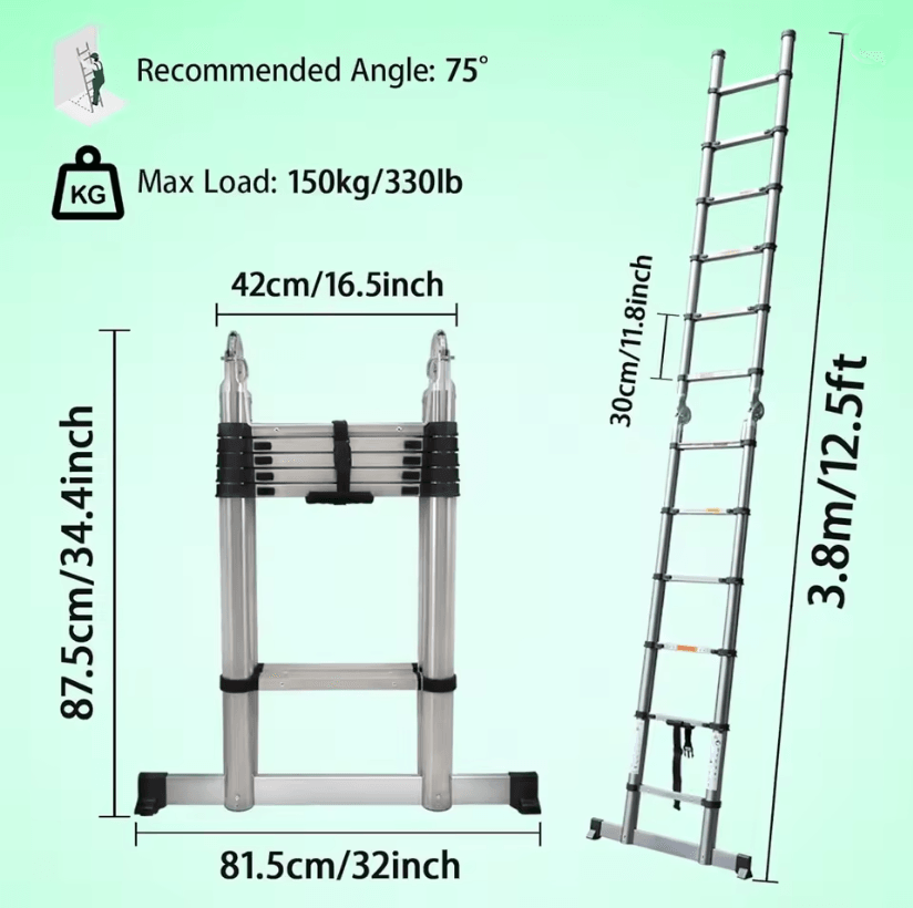 Heavy Duty Telescopic Loft Ladder 26M To 5M Multipurpose Folding Ladder For Home And Work 12.5ft Foldable