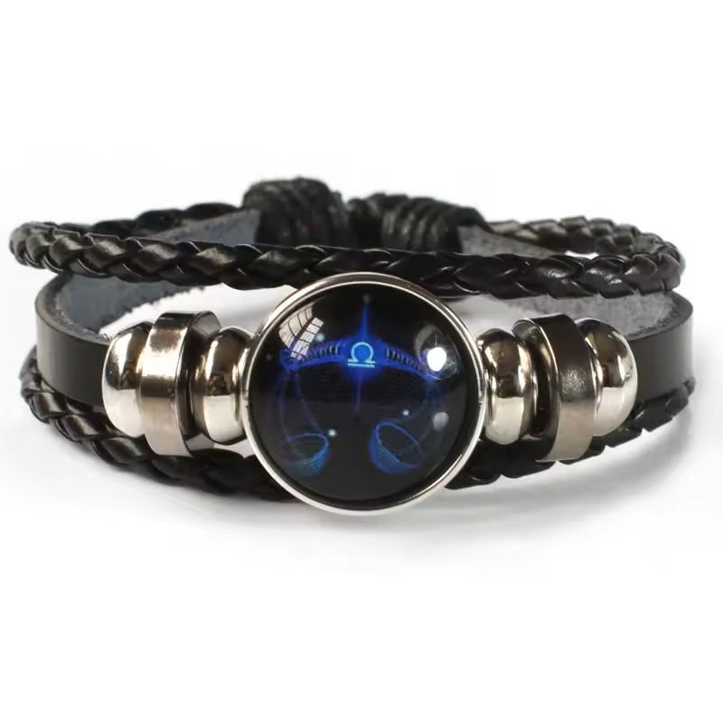 Zodiac Sign Glow Leather Bracelet Multilayer Gift libra