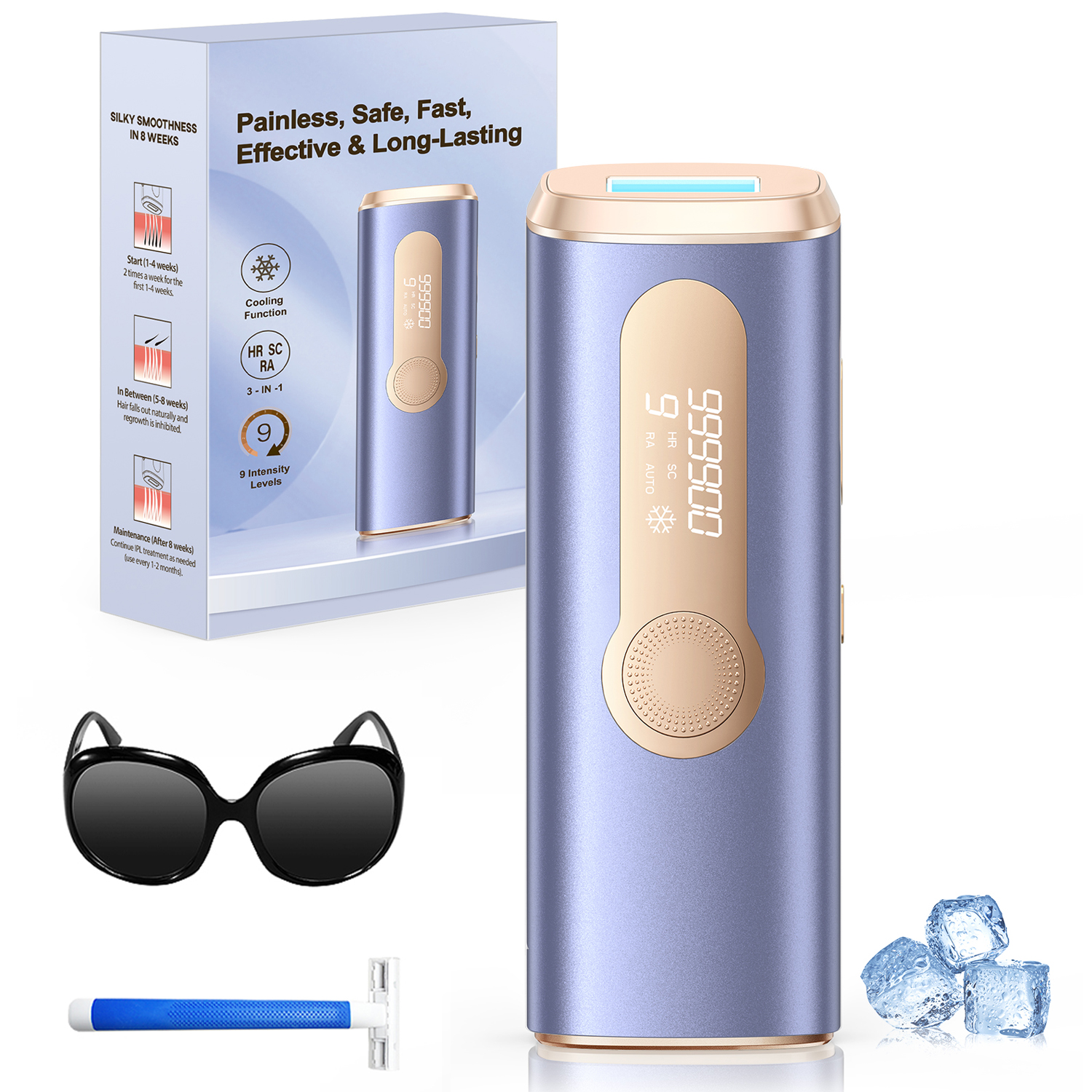 At Home IPL Hair Removal Machine, 990K Flashes For Full Body Use, Painless & Clinically Effective (Underarms,Legs,Face) purple