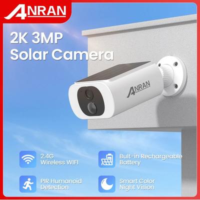 ANRAN Outdoor Solar Security Camera 3MP HD Wireless 2.4G WiFi Camera With Battery, Cloud Storage Color Night Vision 1 Pc