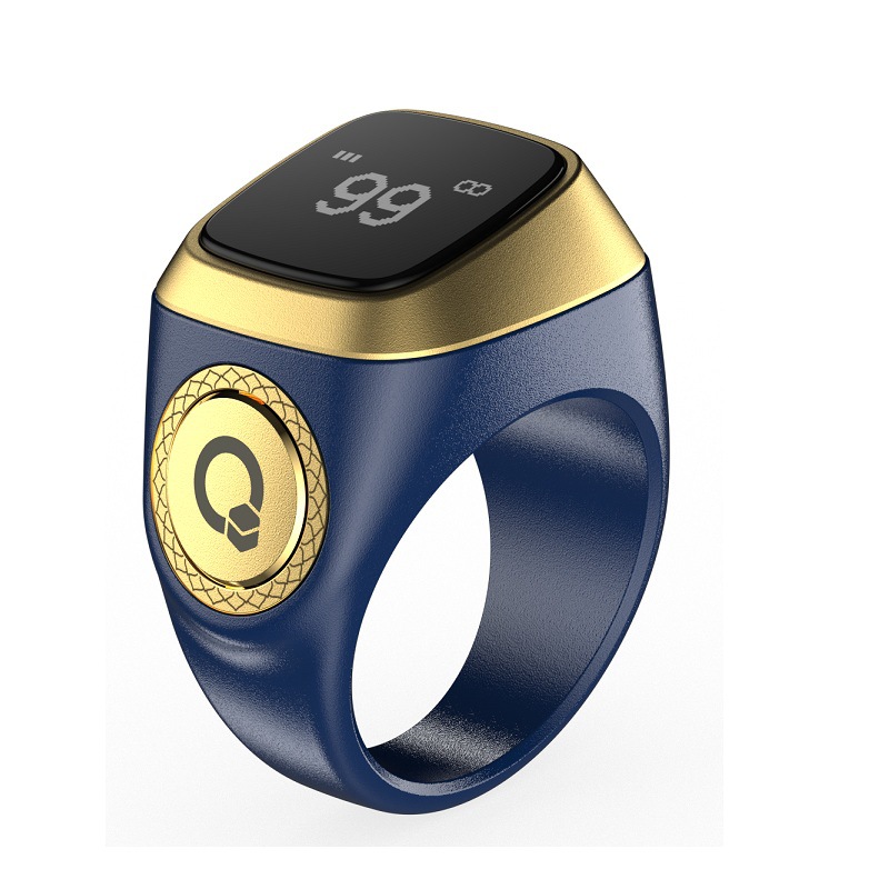 Waterproof Praise Tally Ring, Smart Digital Counter For Zikr & Muslim Prayer Time blue 18