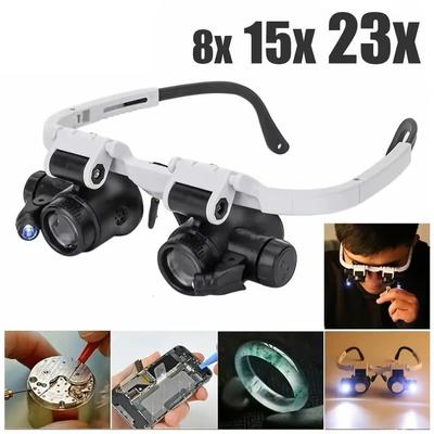Adjustable LED Head Mounted Jeweler Magnifier 8X 15X 23X Adjustable LED Head Mounted Jeweler Magnifier 8X 15X 23X