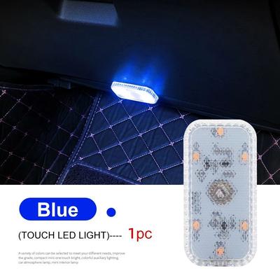 LED Touch Light Mini Wireless Car Interior Lighting, USB Rechargeable Auto Roof Ceiling Lamp For Door Foot Trunk Storage blue