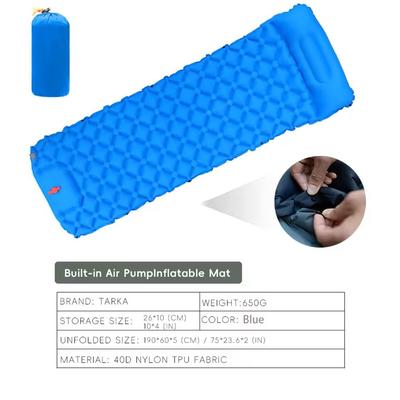 Inflatable Camping Sleeping Pad With Pillow For Hiking And Outdoor Travel blue