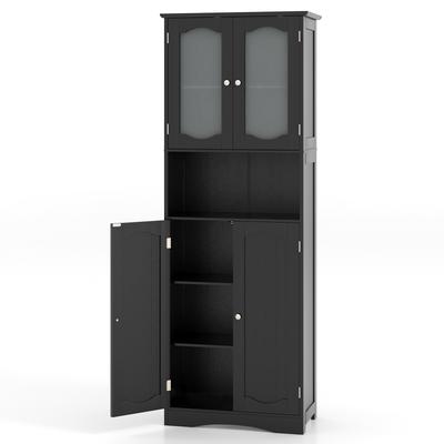 Modern Tall Bathroom Storage Cabinet With Frosted Glass Doors, Open Shelf & Adjustable Shelves, Space Saving Linen Tower Modern Tall Bathroom Storage Cabinet With Frosted Glass Doors, Open Shelf & Adjustable Shelves, Space Saving Linen Tower