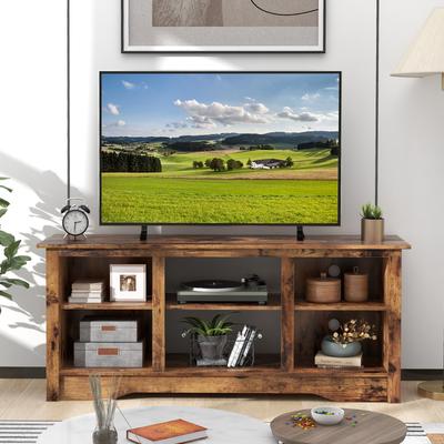 TV Stand For Up To 65 Inch Flat Screen TVs With Adjustable Shelves, Media Console With Open Back For Electric Fireplace TV Stand For Up To 65 Inch Flat Screen TVs With Adjustable Shelves, Media Console With Open Back For Electric Fireplace