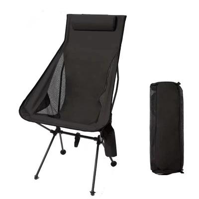 Portable Folding Camping Chair With Headrest, Lightweight Aluminum Alloy Outdoor Chair For Fishing And Beach black