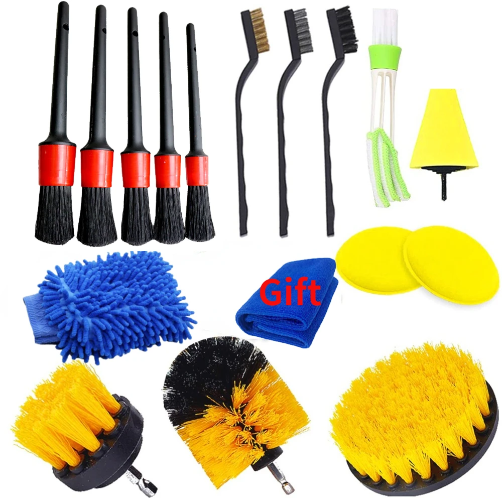 New Car Cleaning Brushes Kit, Automotive Detailing Tools For Cars, Electric Drill Brush & Dust Cleaning Set 17pcs