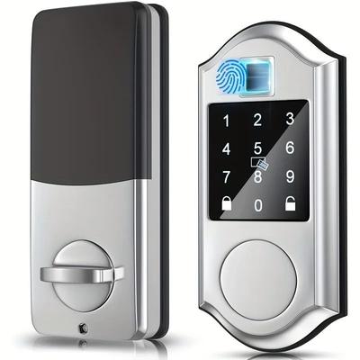 CIEPOJIT Smart Fingerprint Deadbolt Door Lock, Electric Keyless Entry Door Lock With Auto Lock, Keypad, Password, Latch silver