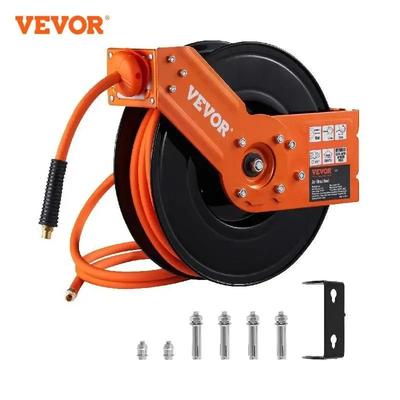Retractable Air Hose Reel With Hybrid Air Compressor Hose, In Wall Mount Heavy Duty Double Arm Stainless Steel Reel Retractable Air Hose Reel With Hybrid Air Compressor Hose, In Wall Mount Heavy Duty Double Arm Stainless Steel Reel