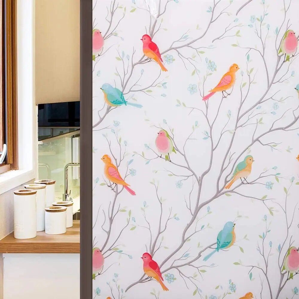 Opaque Privacy Window Film With Static Cling, Decorative Bird Decals & Frosted Glass Stickers For Home white Frosted 45x200cm