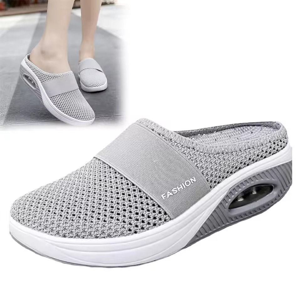 Womens Slip On Mesh Walking Sandals With Arch Support And Thick Soft Sole 7 gray