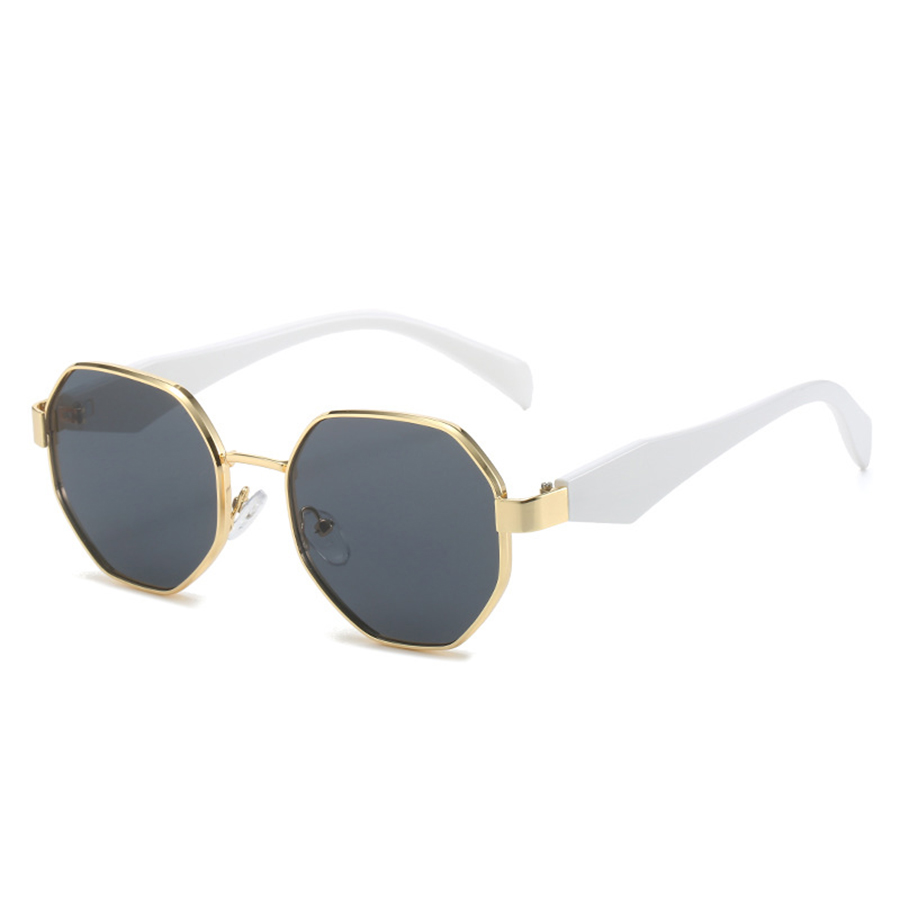 Retro Polygonal Sunglasses, Luxury Metal Frame Designer Shades For Women & Men white Gray