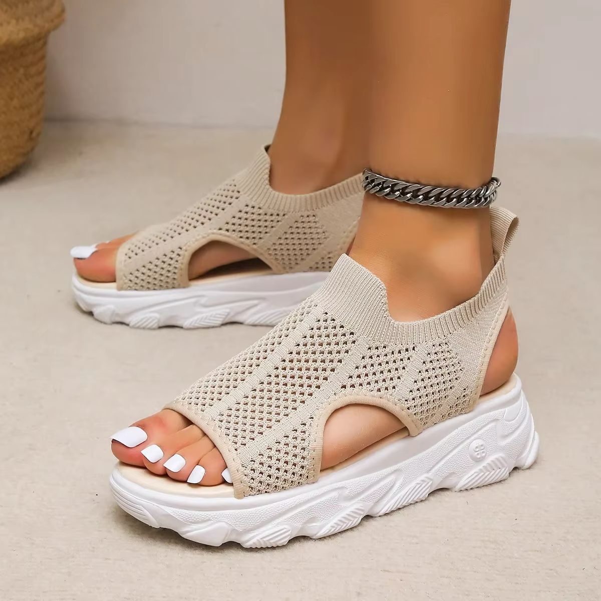 Breathable Mesh Platform Summer Sandals For Women black 7