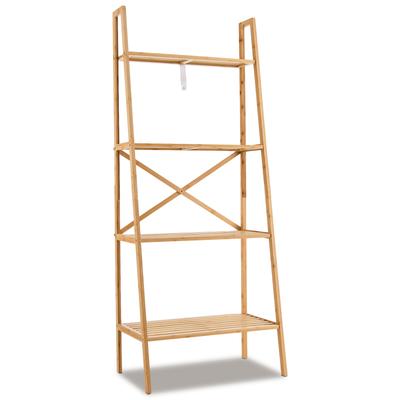 Natural Bamboo Ladder Bookshelf, Freestanding Storage Shelf & Plant Stand With Rustic Design For Living Room, Kitchen Natural Bamboo Ladder Bookshelf, Freestanding Storage Shelf & Plant Stand With Rustic Design For Living Room, Kitchen
