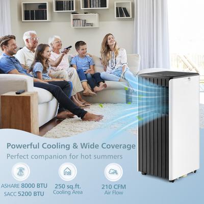 8000 BTU Portable Air Conditioner With Cool Humidifier & Sleep Mode, AC Unit For Rooms Up To 250 Sq.Ft With Remote 8000 BTU Portable Air Conditioner With Cool Humidifier & Sleep Mode, AC Unit For Rooms Up To 250 Sq.Ft With Remote