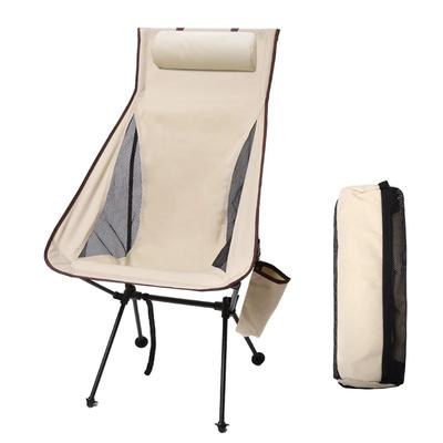 Portable Folding Camping Chair With Headrest, Lightweight Aluminum Alloy Outdoor Chair For Fishing, Travel & Backpacking beige
