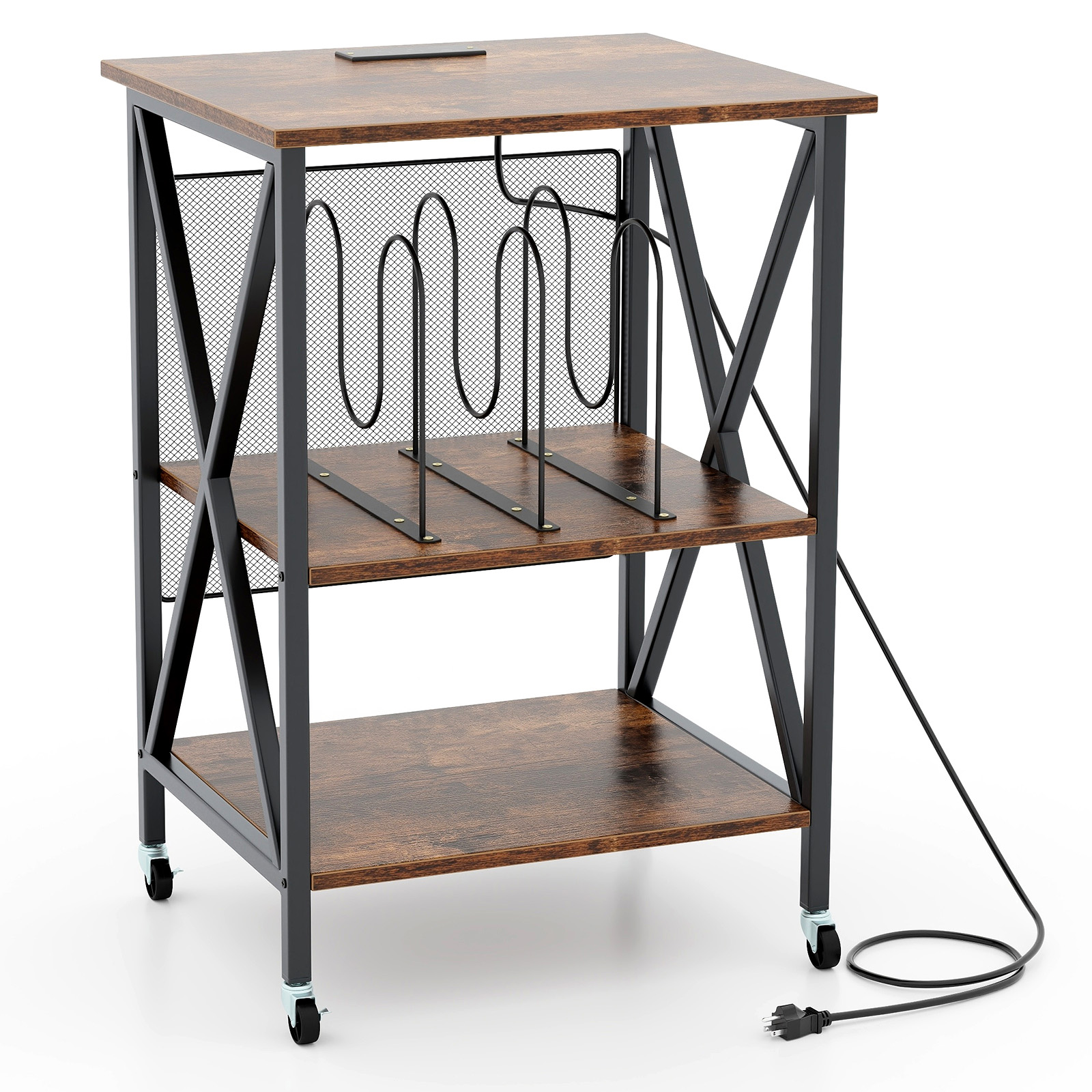 Modern Mid Century Record Player Stand With USB Charging Station, Vinyl Organizer Cabinet & Power Outlets Modern Mid Century Record Player Stand With USB Charging Station, Vinyl Organizer Cabinet & Power Outlets