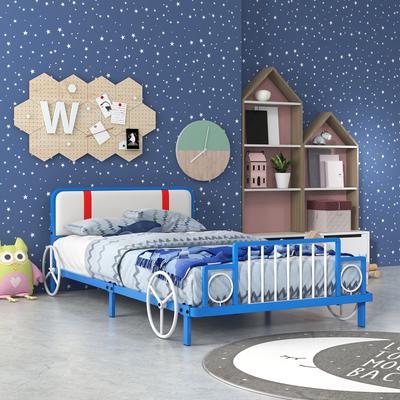 Twin Size Kids Bed Frame Car Shaped Metal Platform Bed With Upholstered Headboard Twin Size Kids Bed Frame Car Shaped Metal Platform Bed With Upholstered Headboard